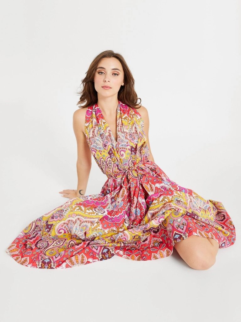 Mille Marilyn Paisley Halter Neck Full Skirt Midi Dress Cotton Large